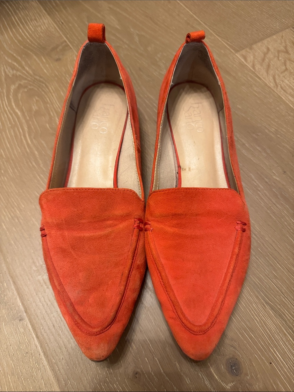Franco Sarto Orange Suede Pointed Loafers